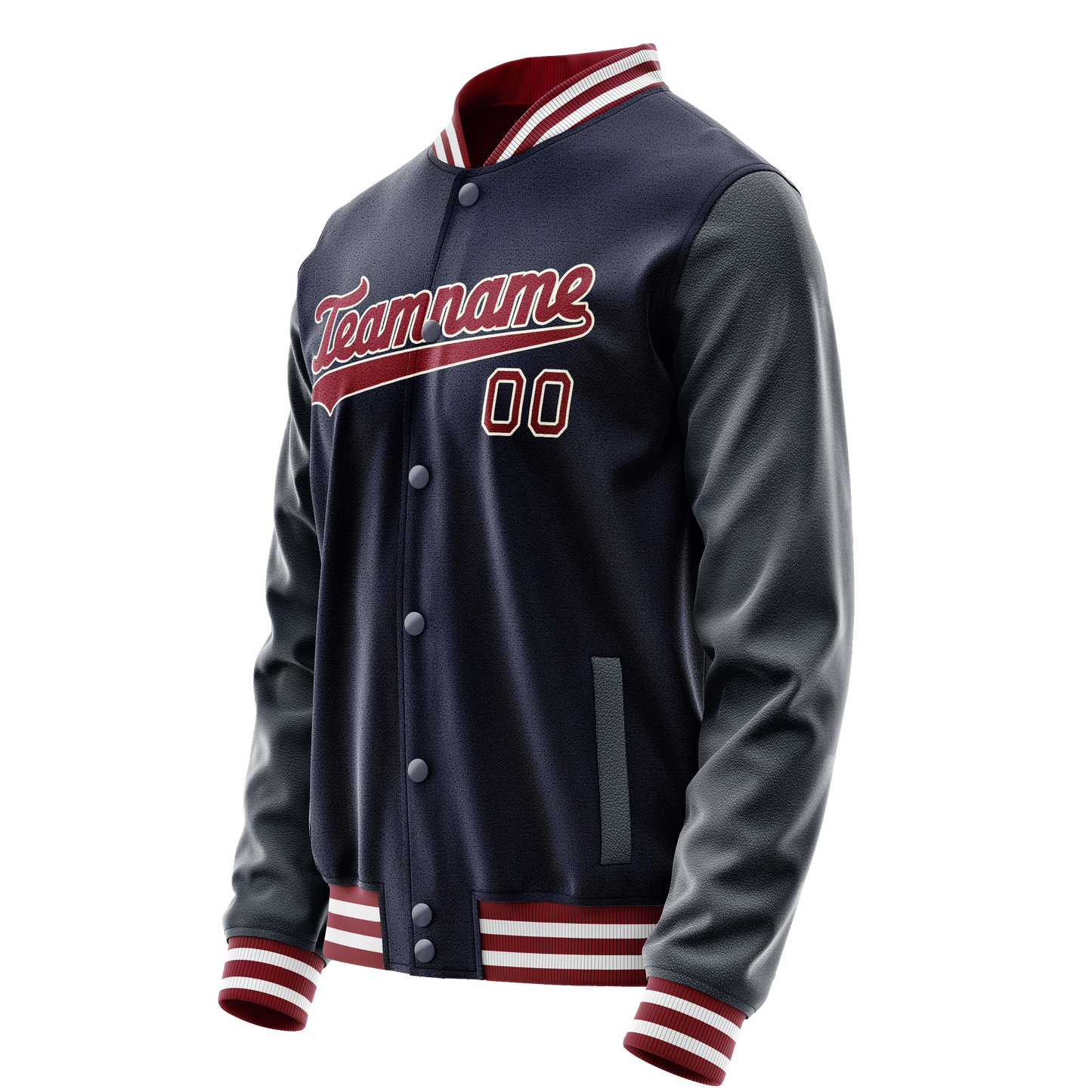 Custom Navy Crimson Solid Color Varsity Letterman Jacket
