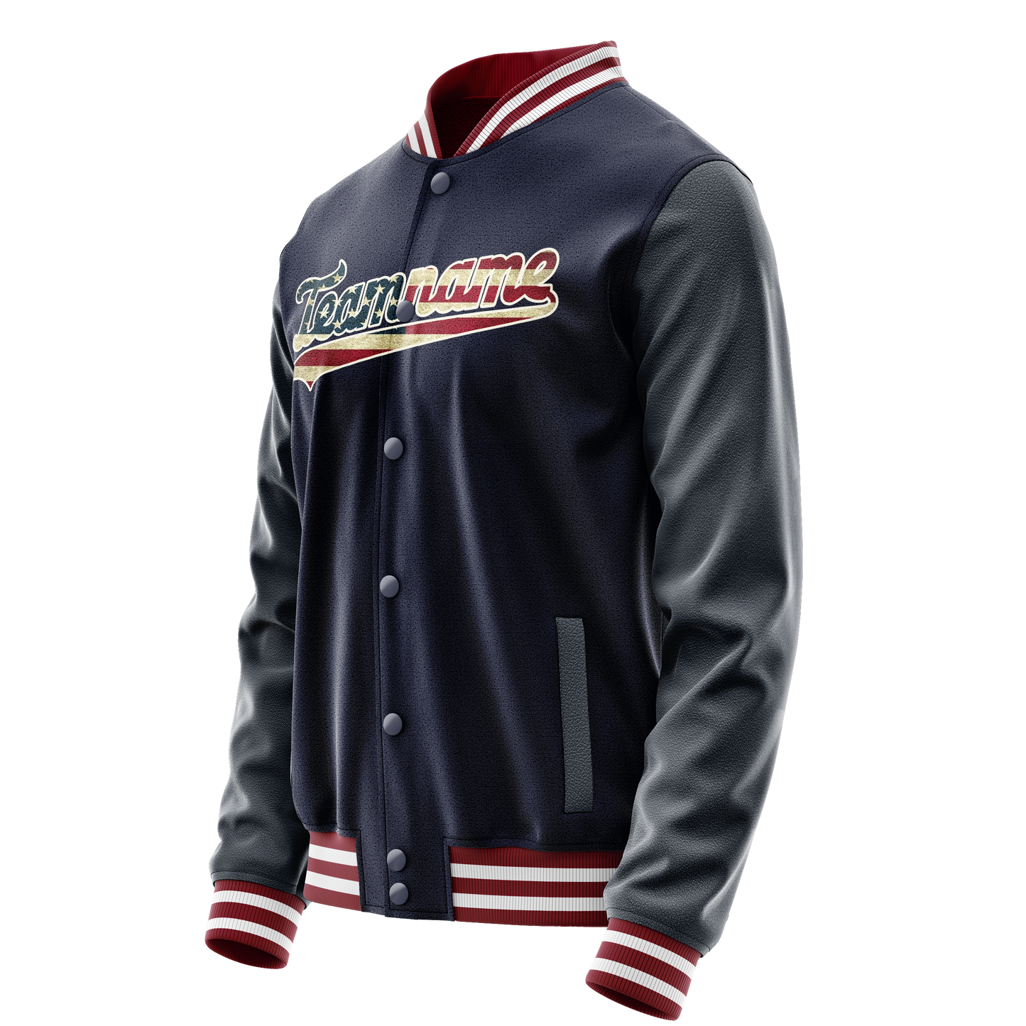 Custom Navy Cream Vintage Usa Flag Varsity Letterman Jacket