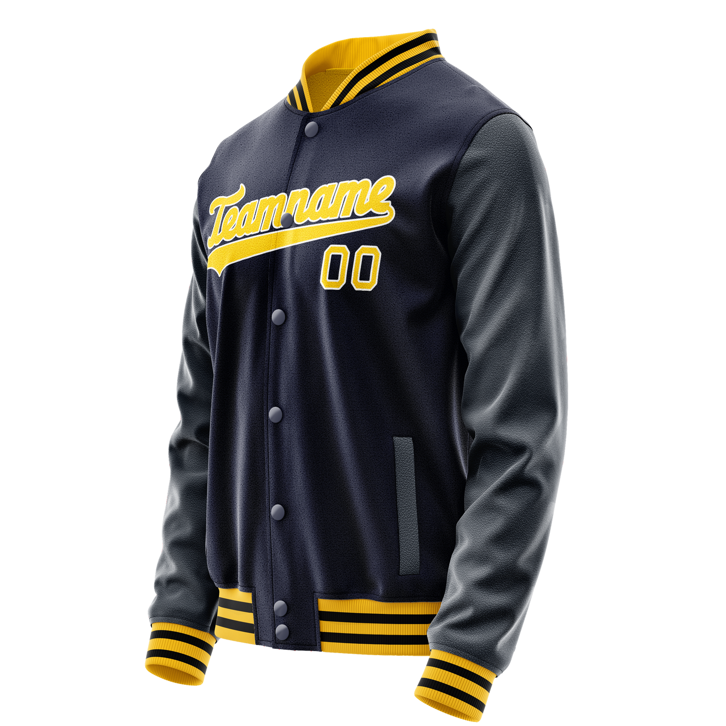 Custom Navy Gold Solid Color Varsity Letterman Jacket