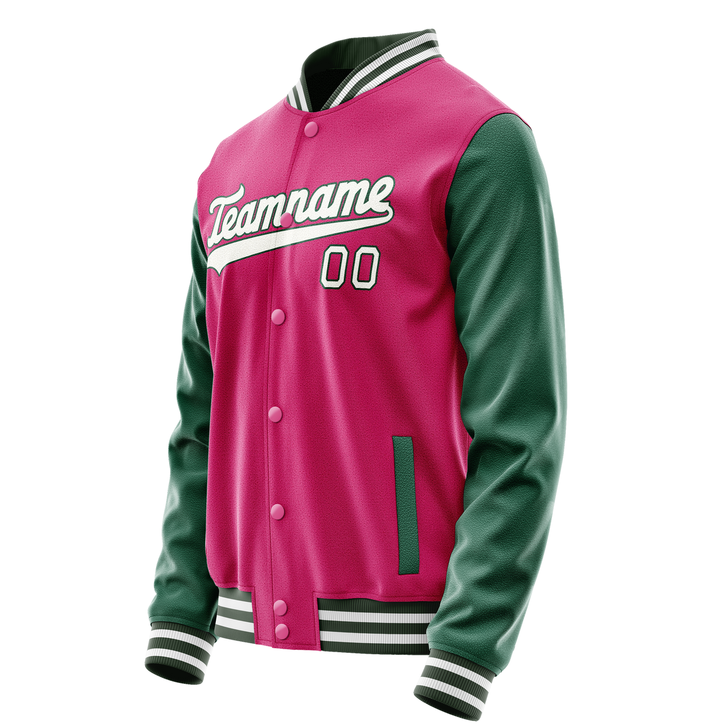 Custom Pink Kelly-Green Solid Color Varsity Letterman Jacket