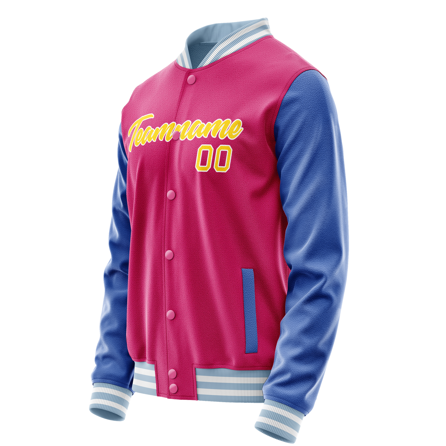 Custom Pink Light-Blue Solid Color Varsity Letterman Jacket