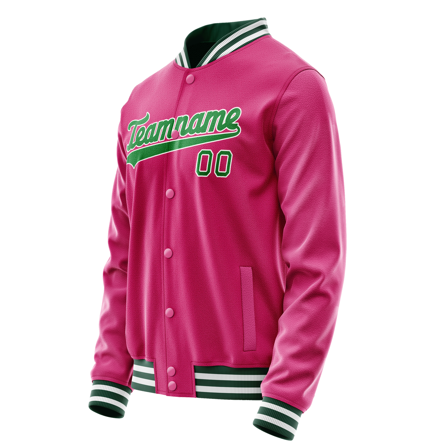 Custom Pink Neon-Green Solid Color Varsity Letterman Jacket