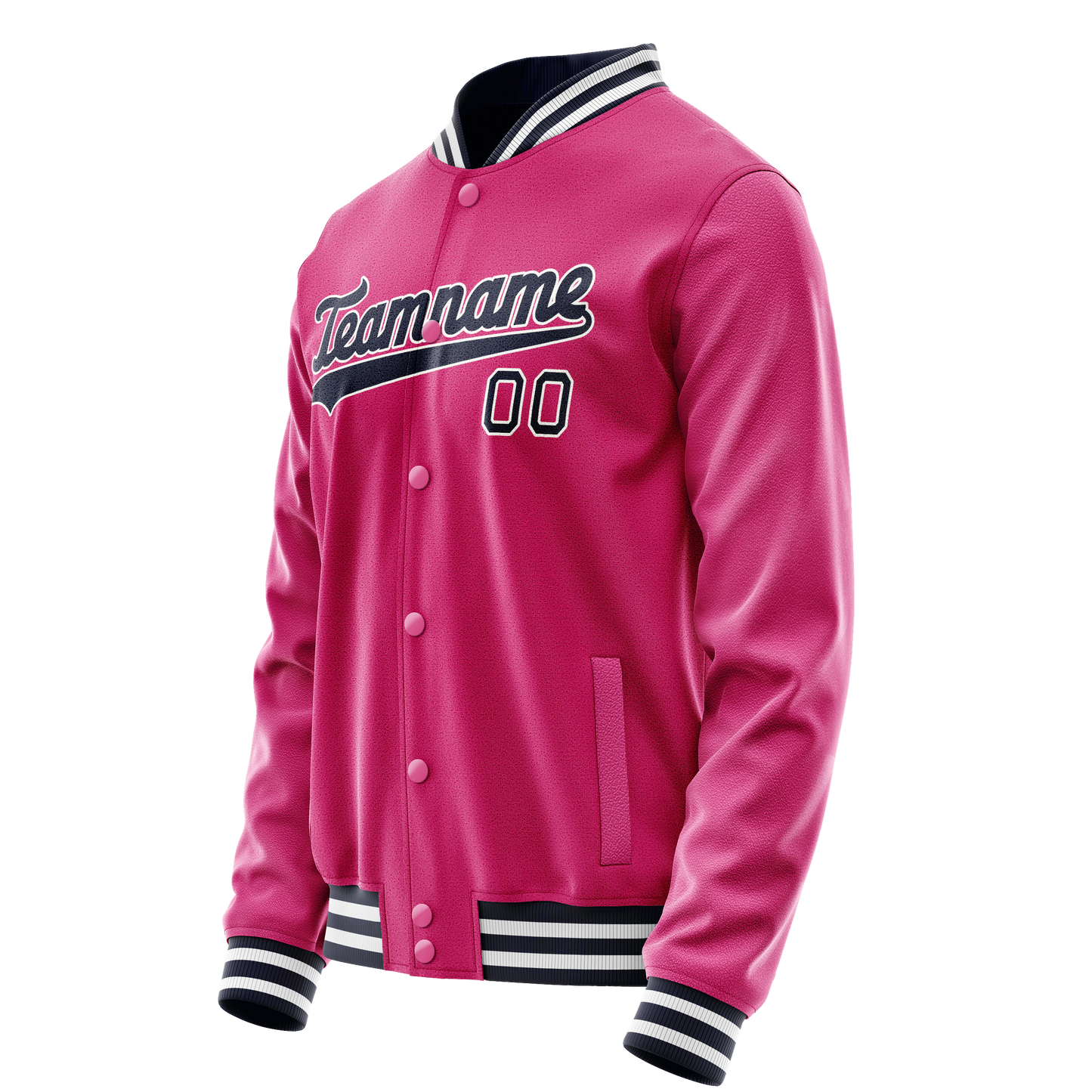 Custom Pink Black Solid Color Varsity Letterman Jacket