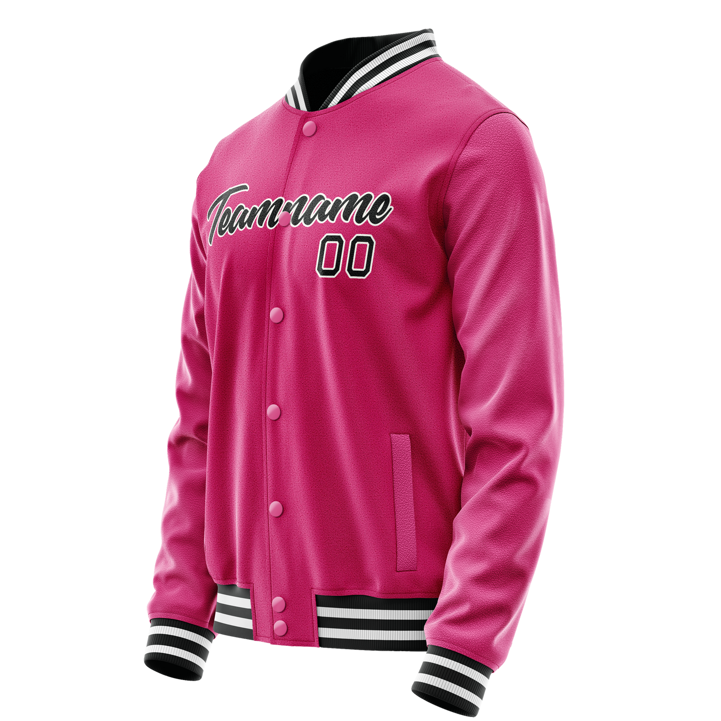 Custom Pink Black Solid Color Varsity Letterman Jacket