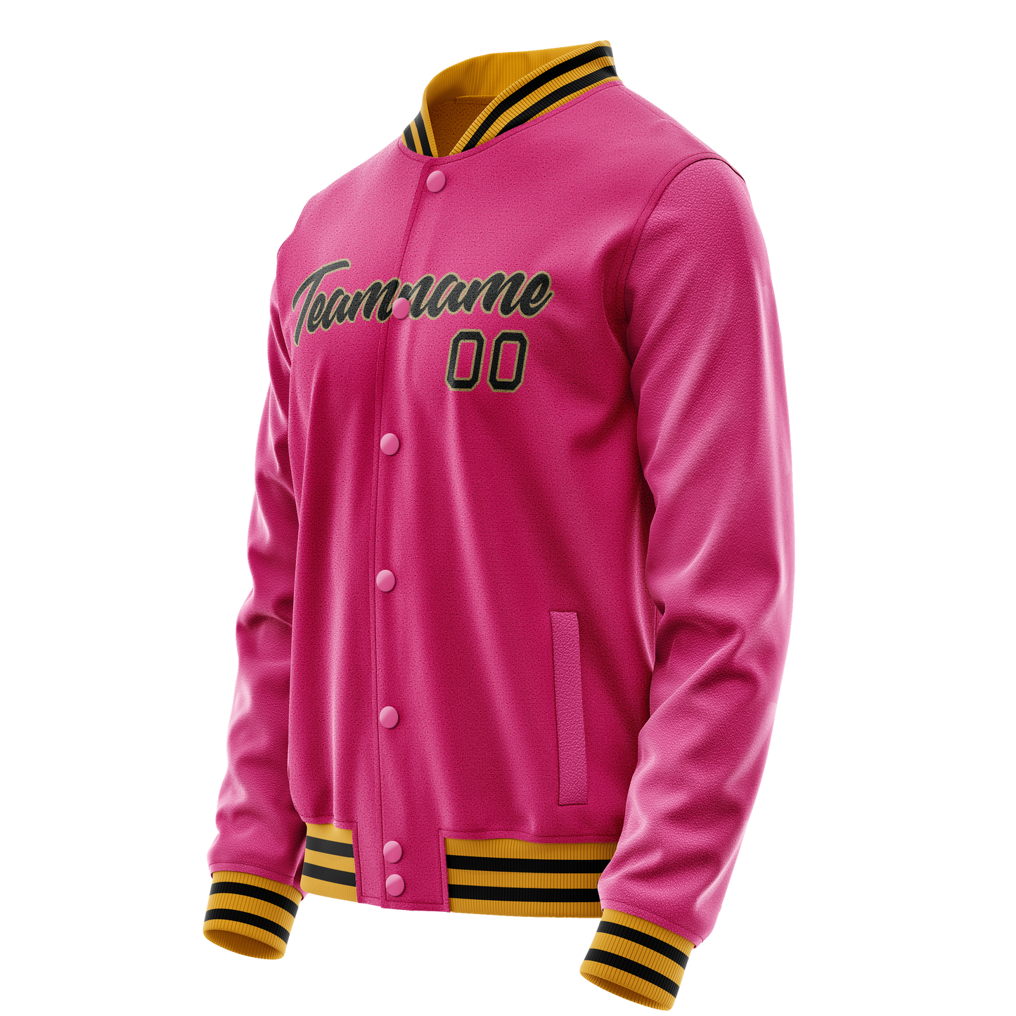 Custom Pink Black Solid Color Varsity Letterman Jacket