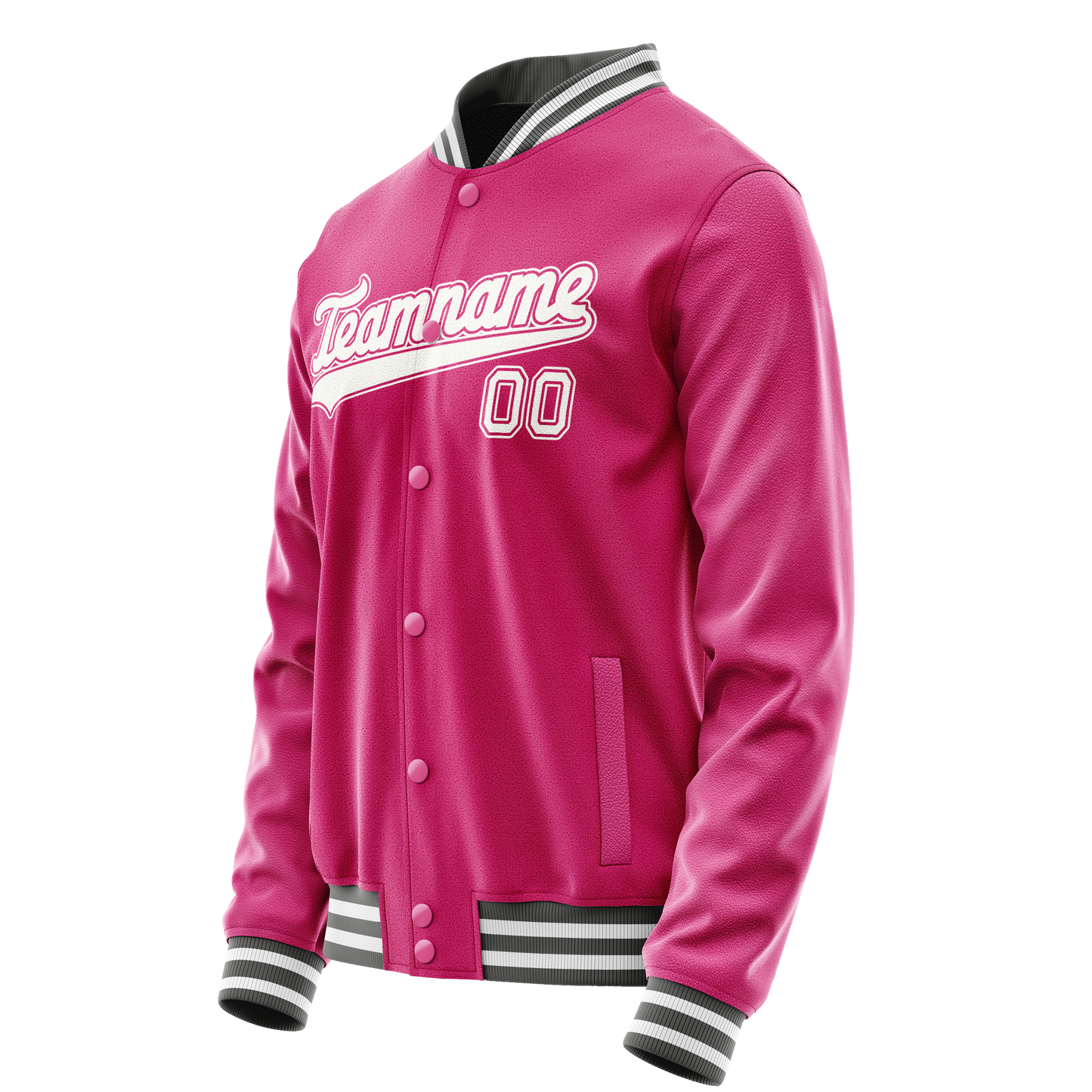 Custom Pink White Solid Color Varsity Letterman Jacket
