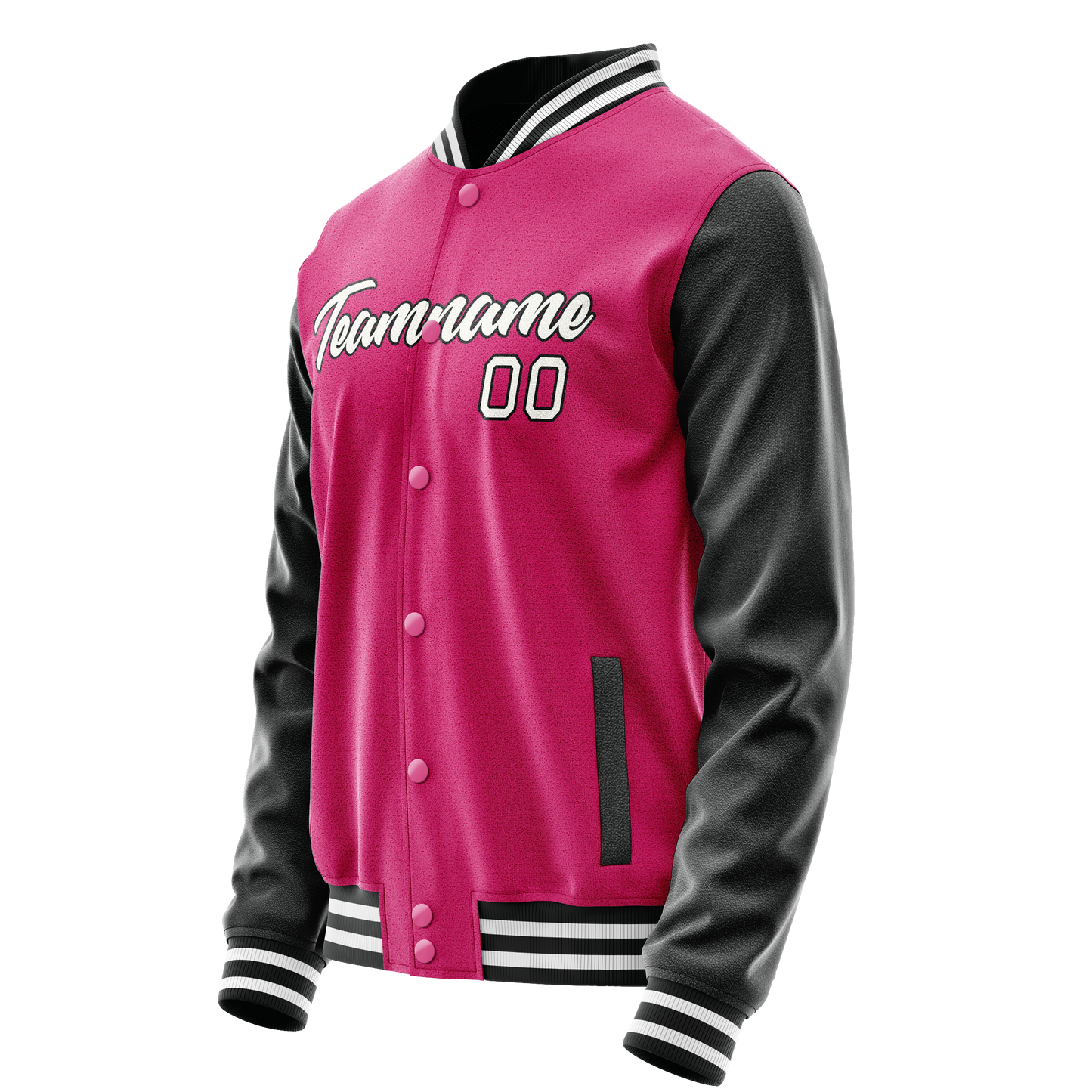 Custom Pink Black Solid Color Varsity Letterman Jacket