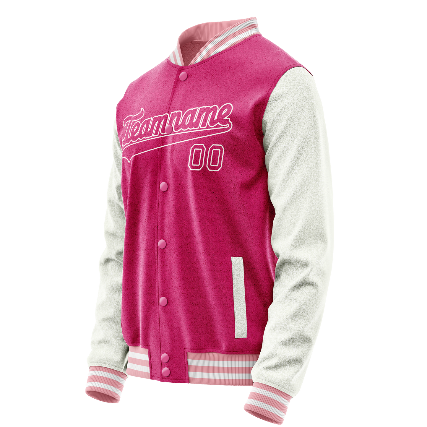 Custom Pink White Solid Color Varsity Letterman Jacket