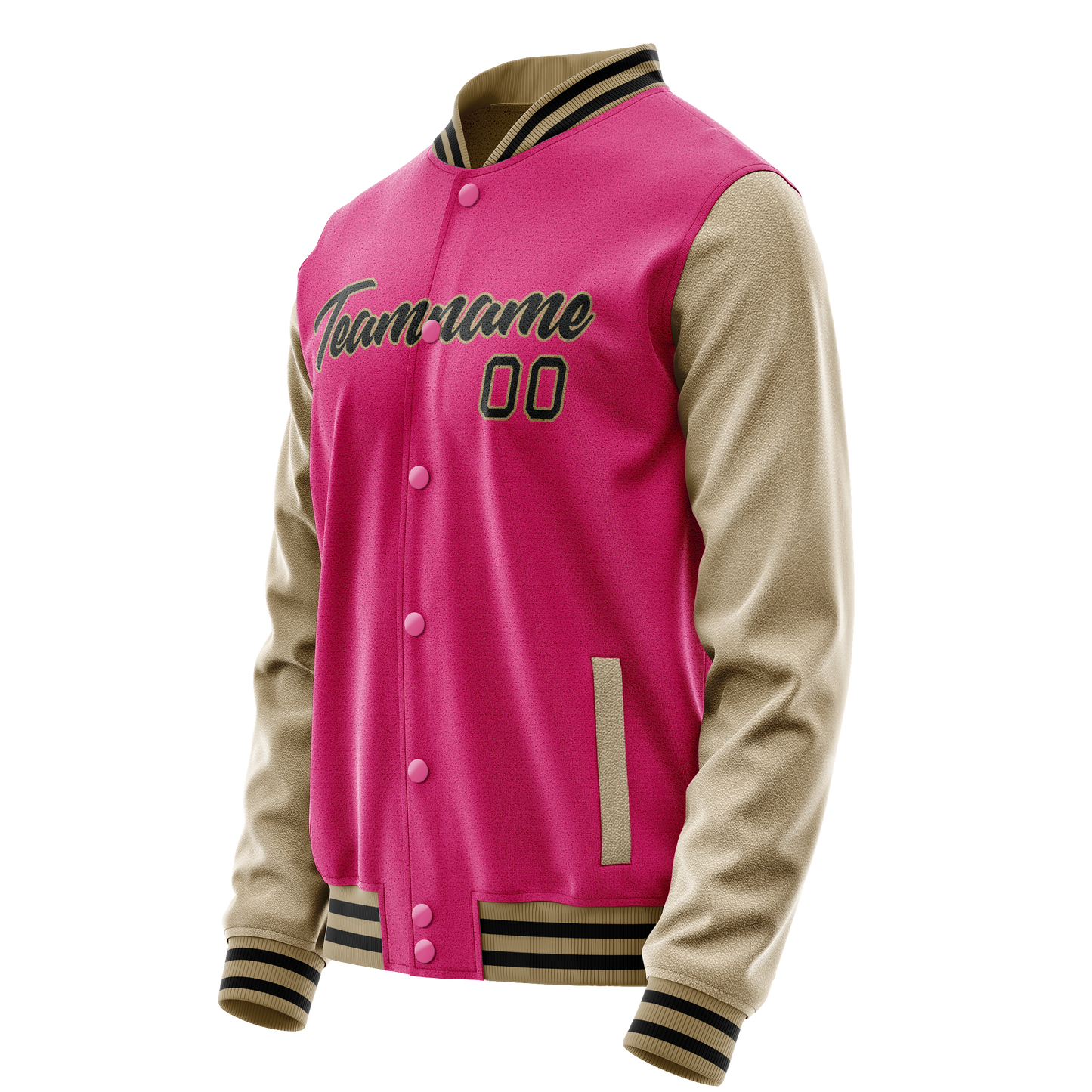 Custom Pink Cream Solid Color Varsity Letterman Jacket