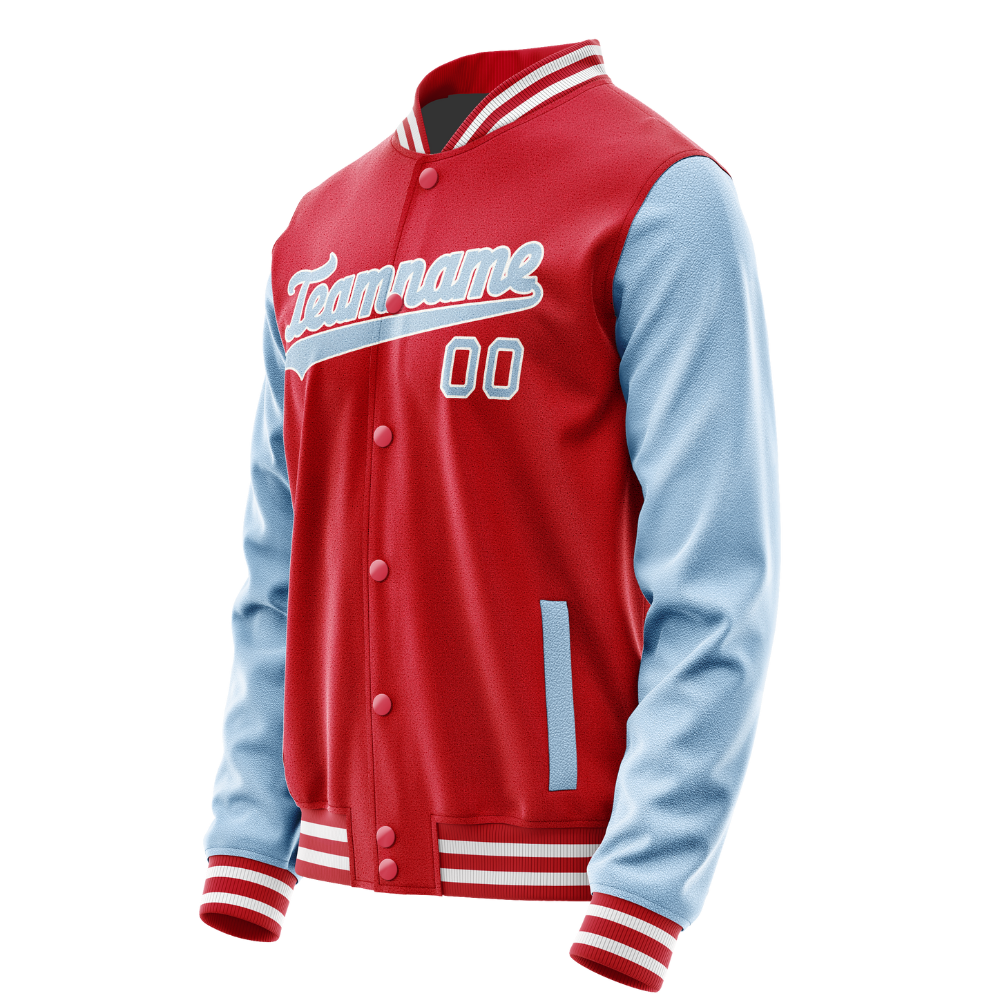 Custom Red Light-Blue Solid Color Varsity Letterman Jacket