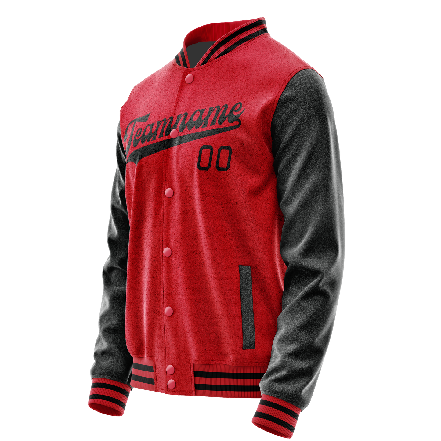 Custom Red Black Solid Color Varsity Letterman Jacket