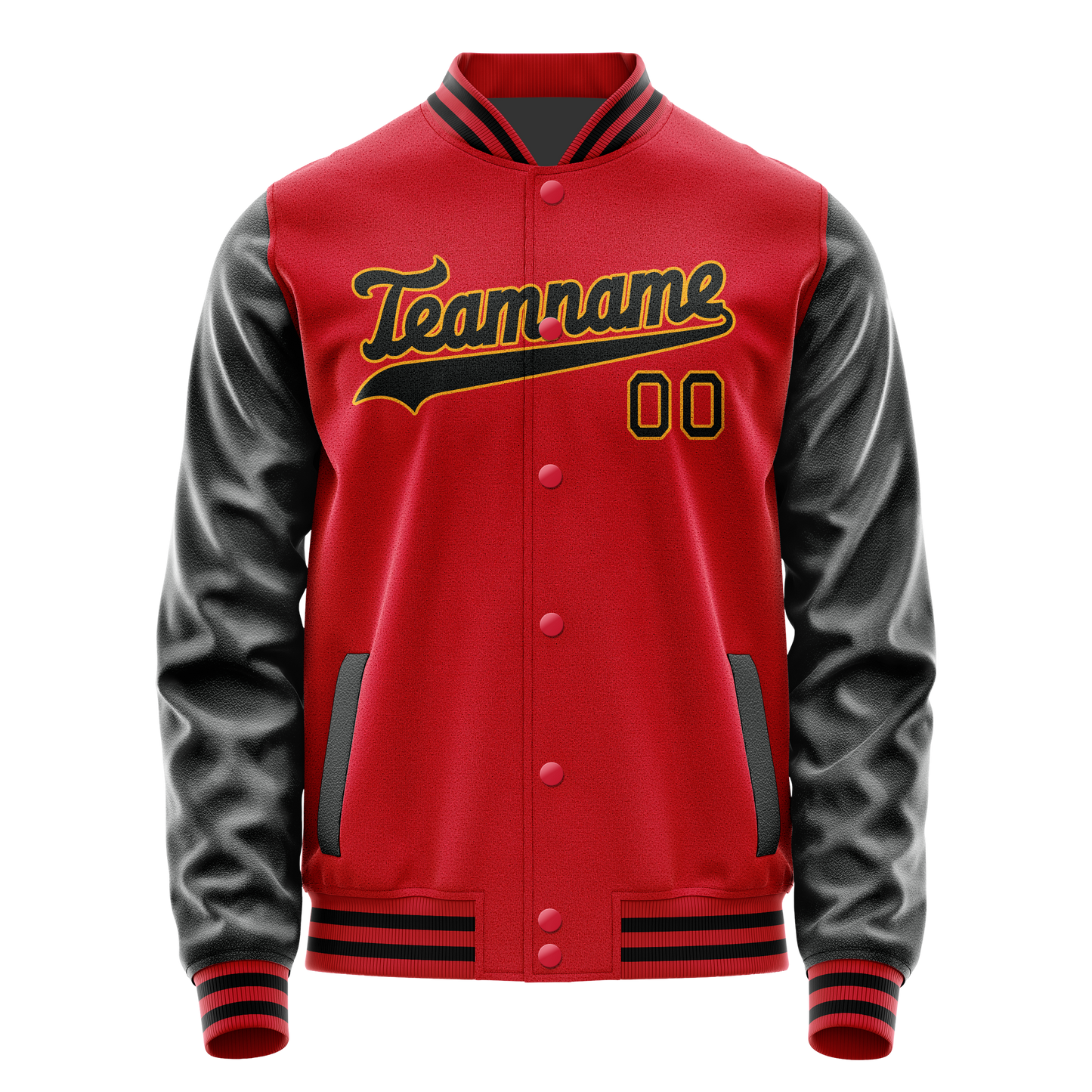 Custom Red Black Solid Color Varsity Letterman Jacket