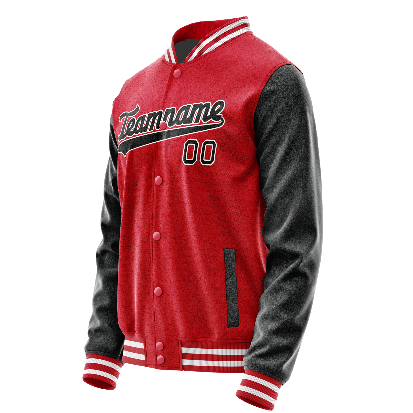 Custom Red Black Solid Color Varsity Letterman Jacket