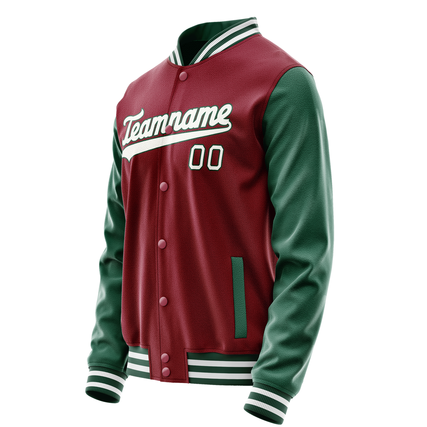 Custom Crimson Kelly-Green Solid Color Varsity Letterman Jacket
