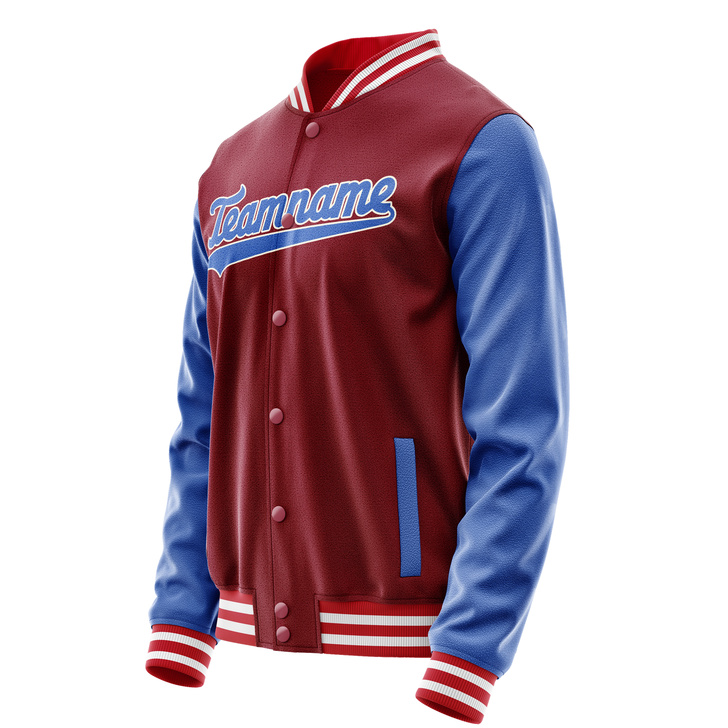 Custom Crimson Light-Blue Solid Color Varsity Letterman Jacket