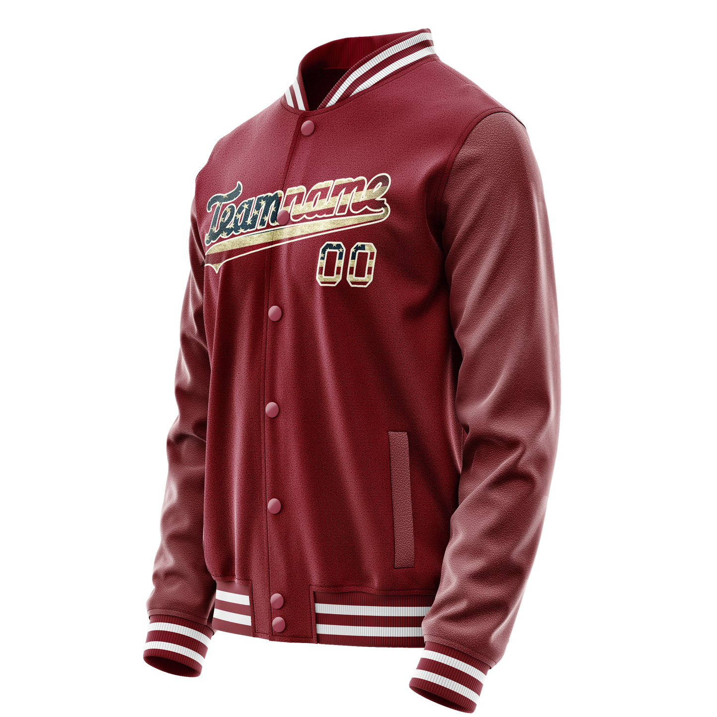 Custom Crimson Cream Vintage Usa Flag Varsity Letterman Jacket