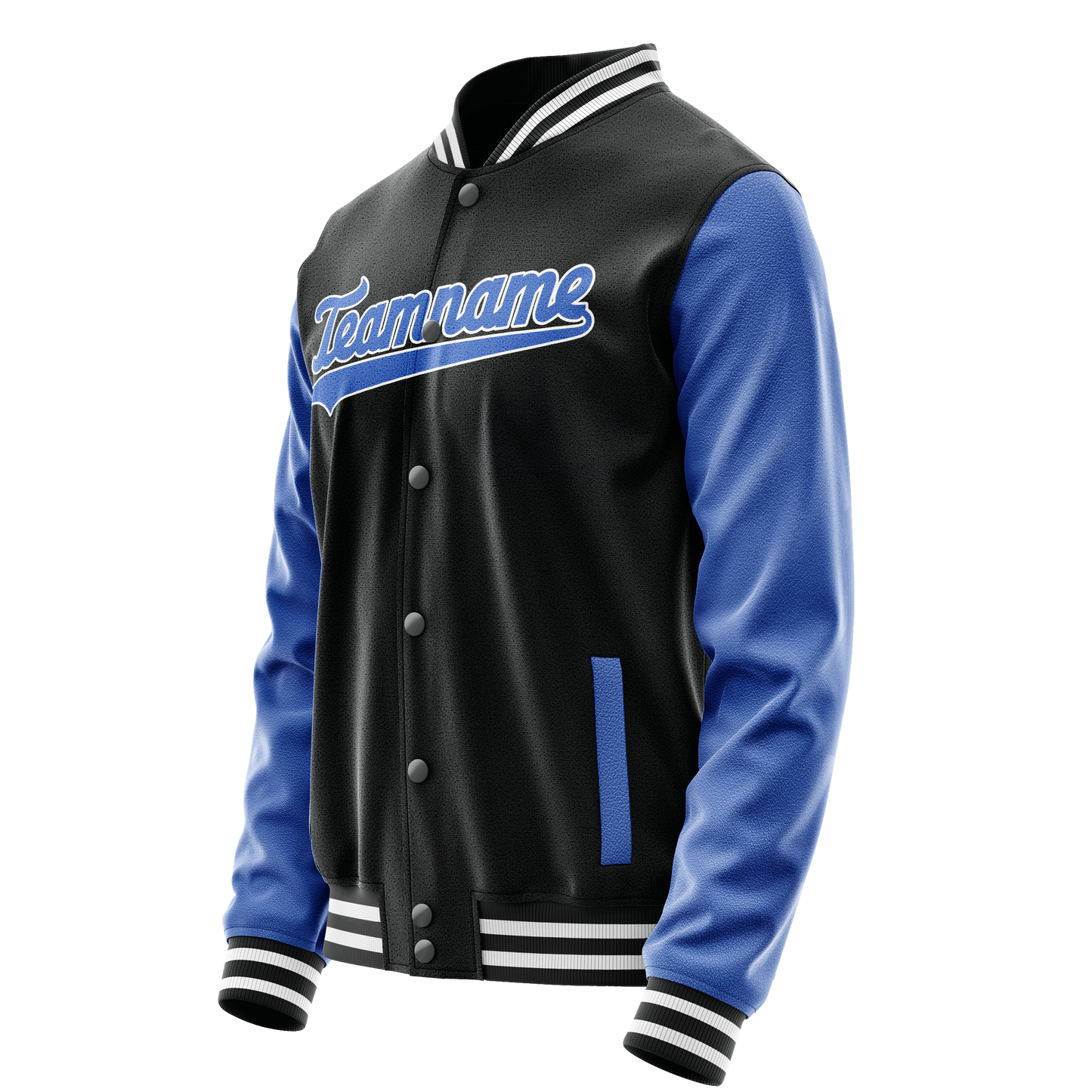Custom Black Light-Blue Solid Color Varsity Letterman Jacket