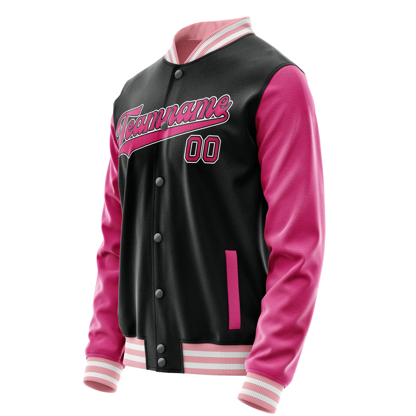 Custom Black Pink Solid Color Varsity Letterman Jacket