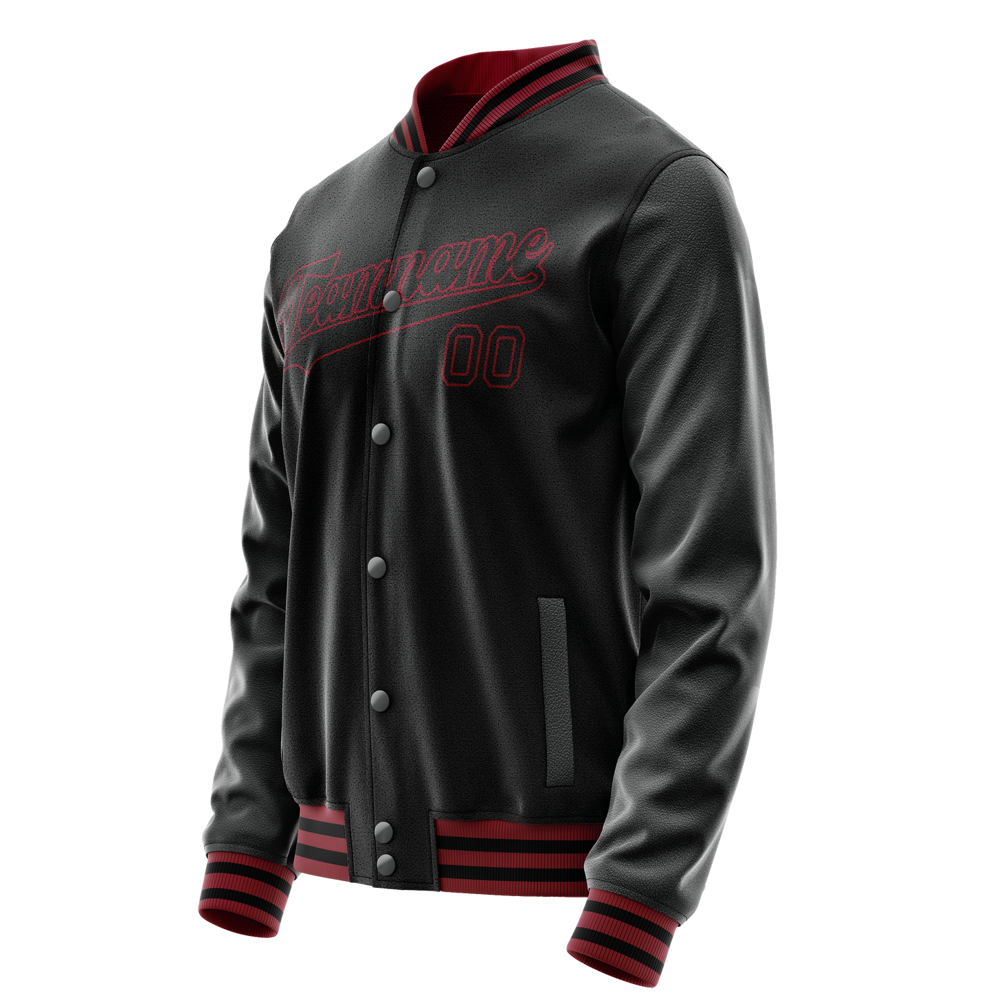 Custom Black Crimson Solid Color Varsity Letterman Jacket
