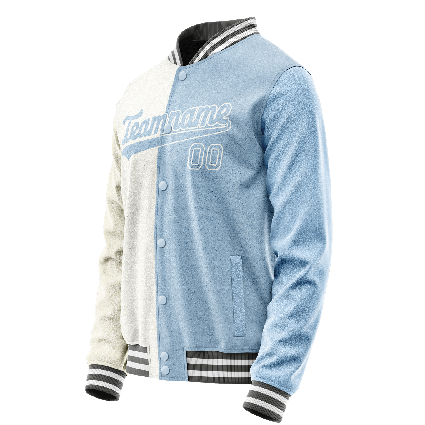 Custom White Light-Blue Split Varsity Letterman Jacket