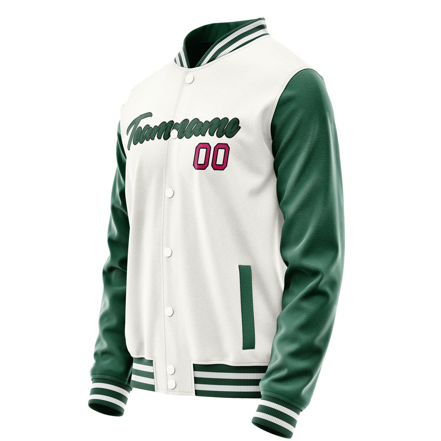 Custom White Kelly-Green Solid Color Varsity Letterman Jacket