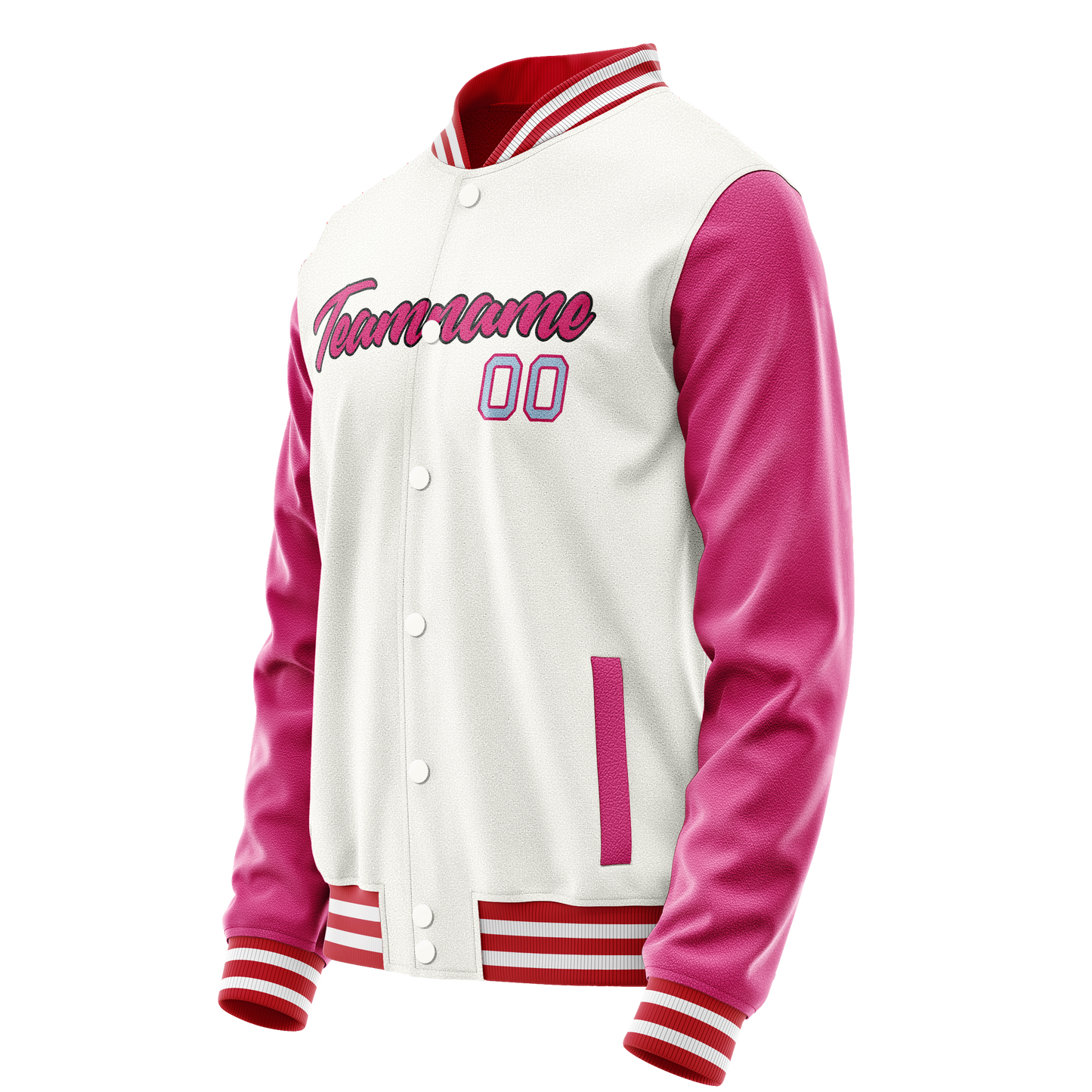 Custom White Pink Solid Color Varsity Letterman Jacket