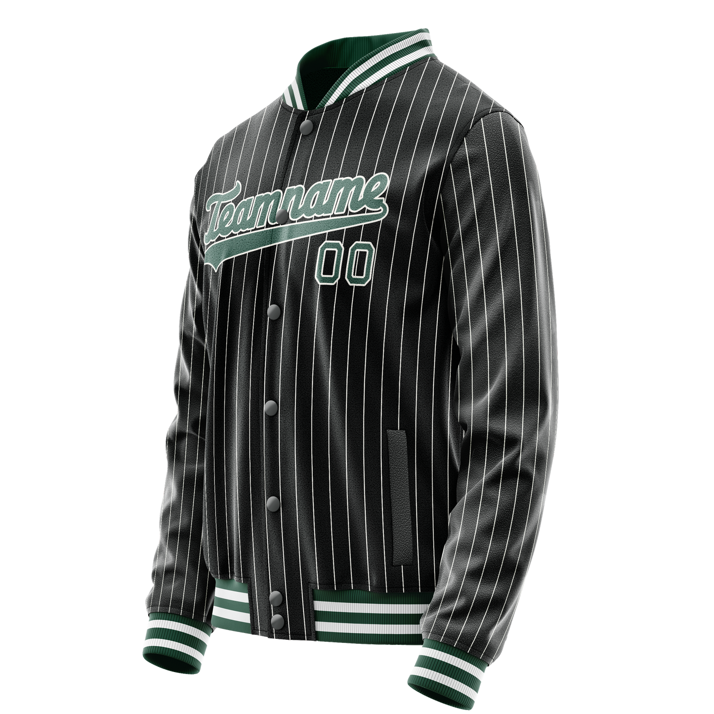 Custom Black Teal Gray Pinstripe Varsity Letterman Jacket