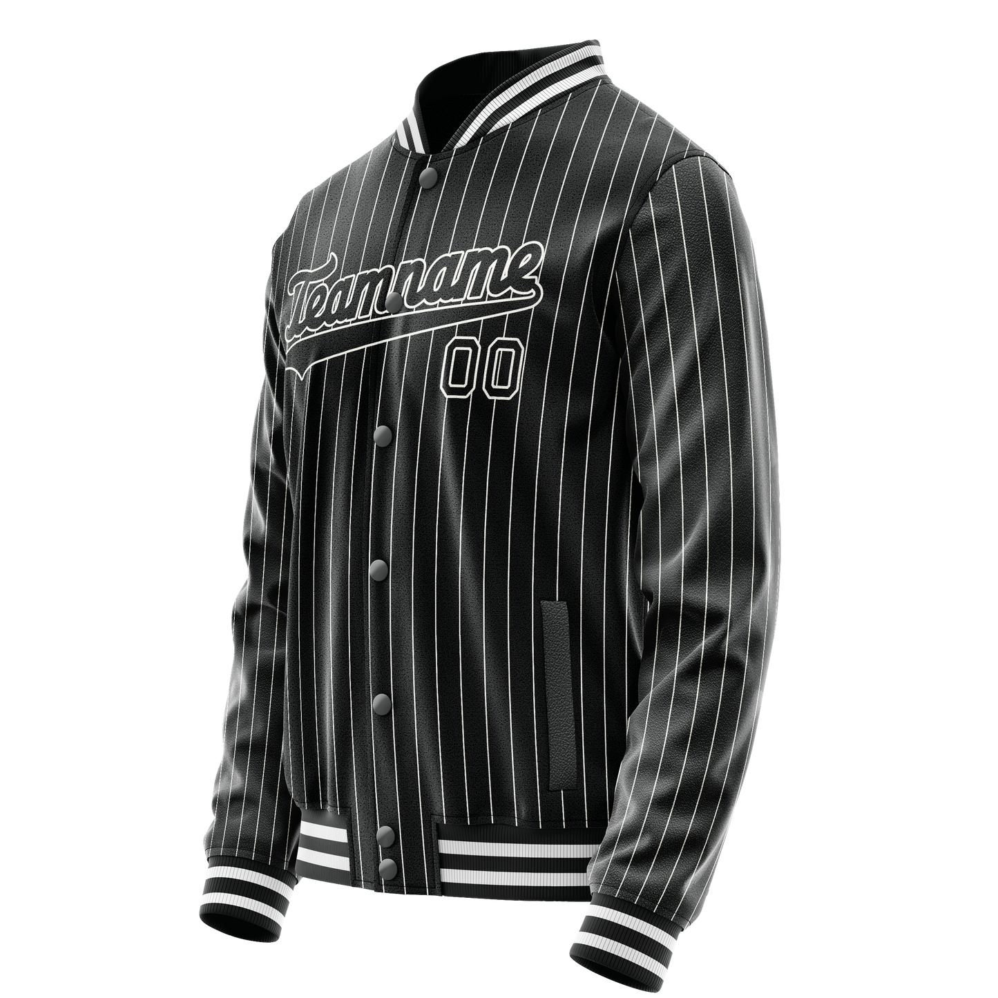 Custom Black White White Pinstripe Varsity Letterman Jacket