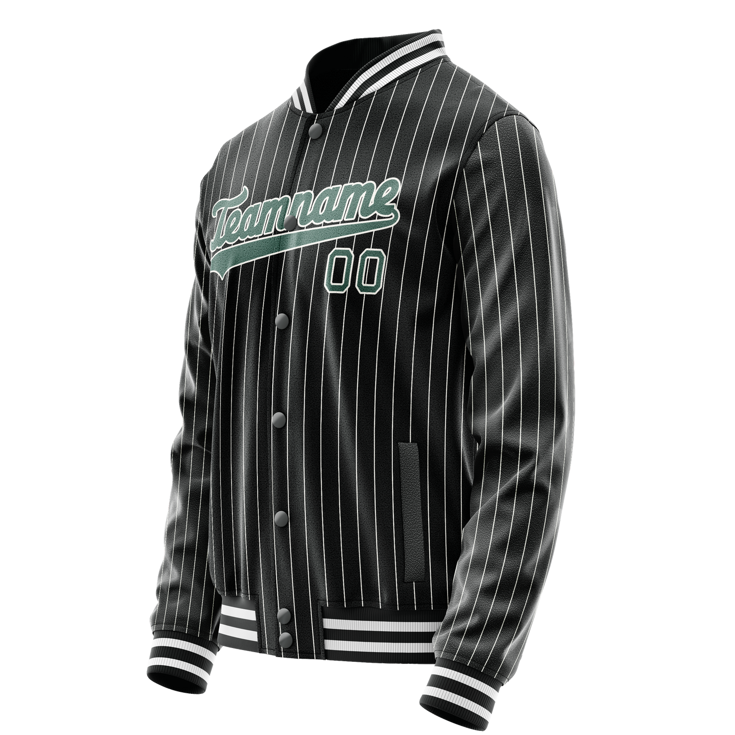Custom Black Teal Gray Pinstripe Varsity Letterman Jacket