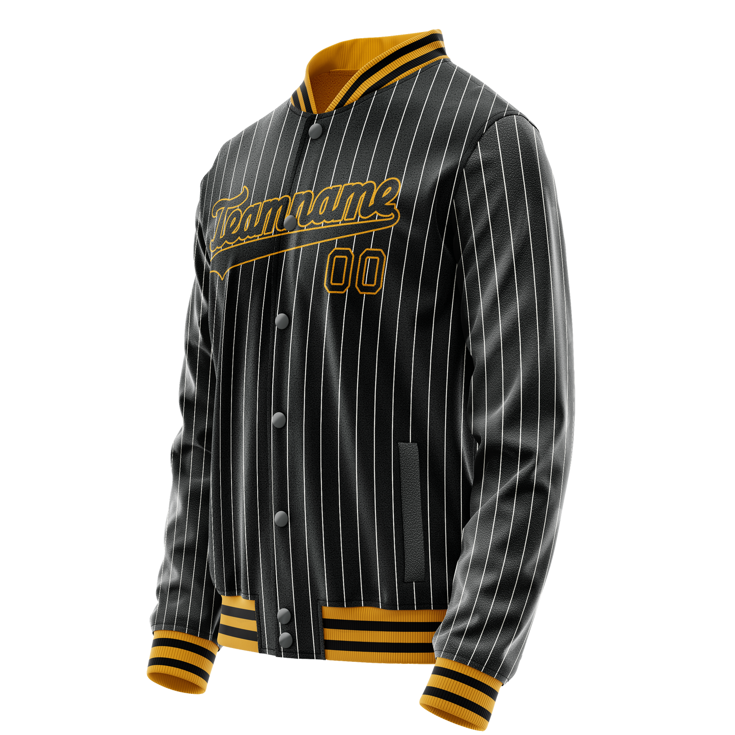 Custom Black Gold Gray Pinstripe Varsity Letterman Jacket