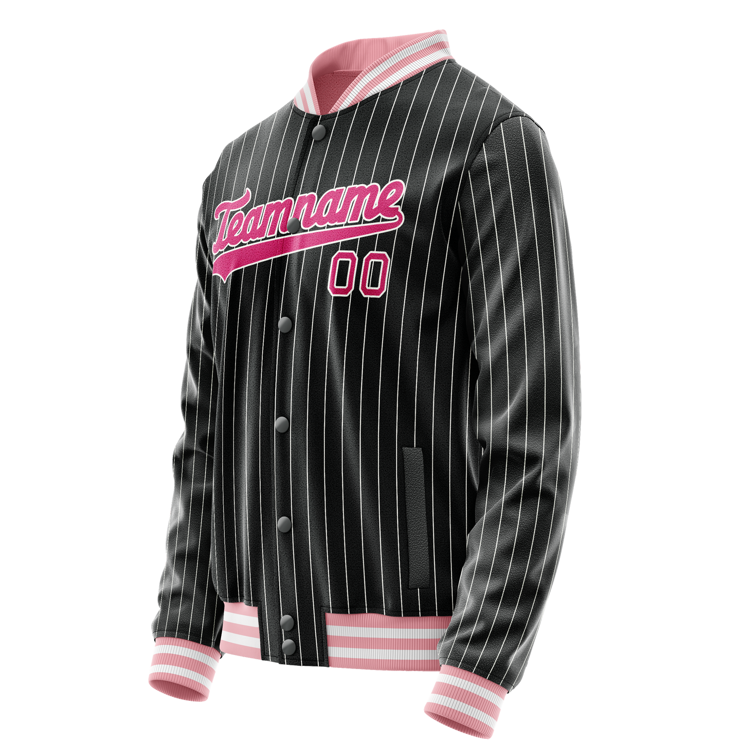 Custom Black Pink Gray Pinstripe Varsity Letterman Jacket