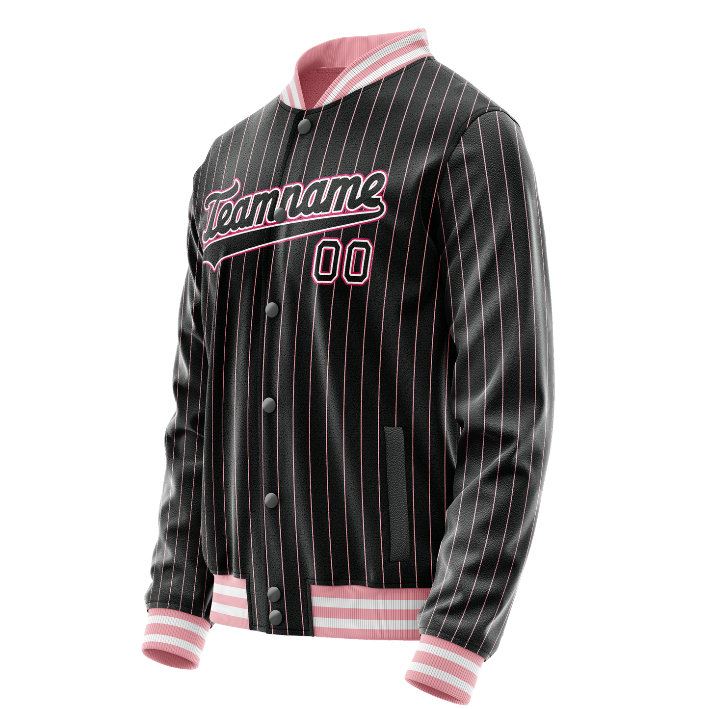Custom Black Pink Pink Pinstripe Varsity Letterman Jacket