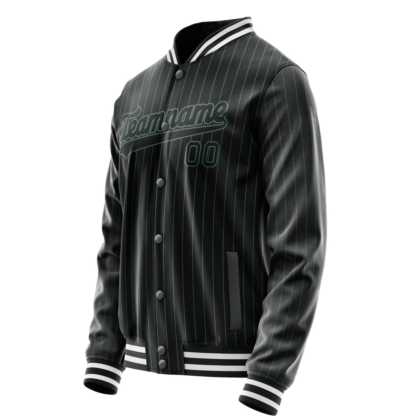 Custom Black Teal Teal Pinstripe Varsity Letterman Jacket