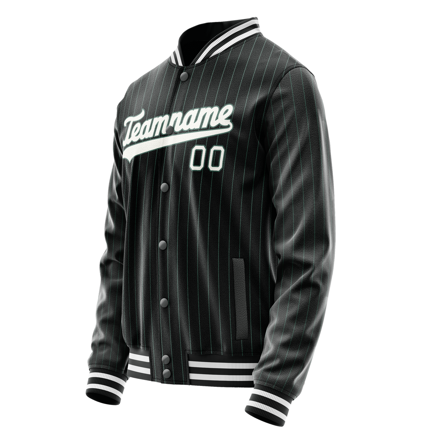 Custom Black White Teal Pinstripe Varsity Letterman Jacket