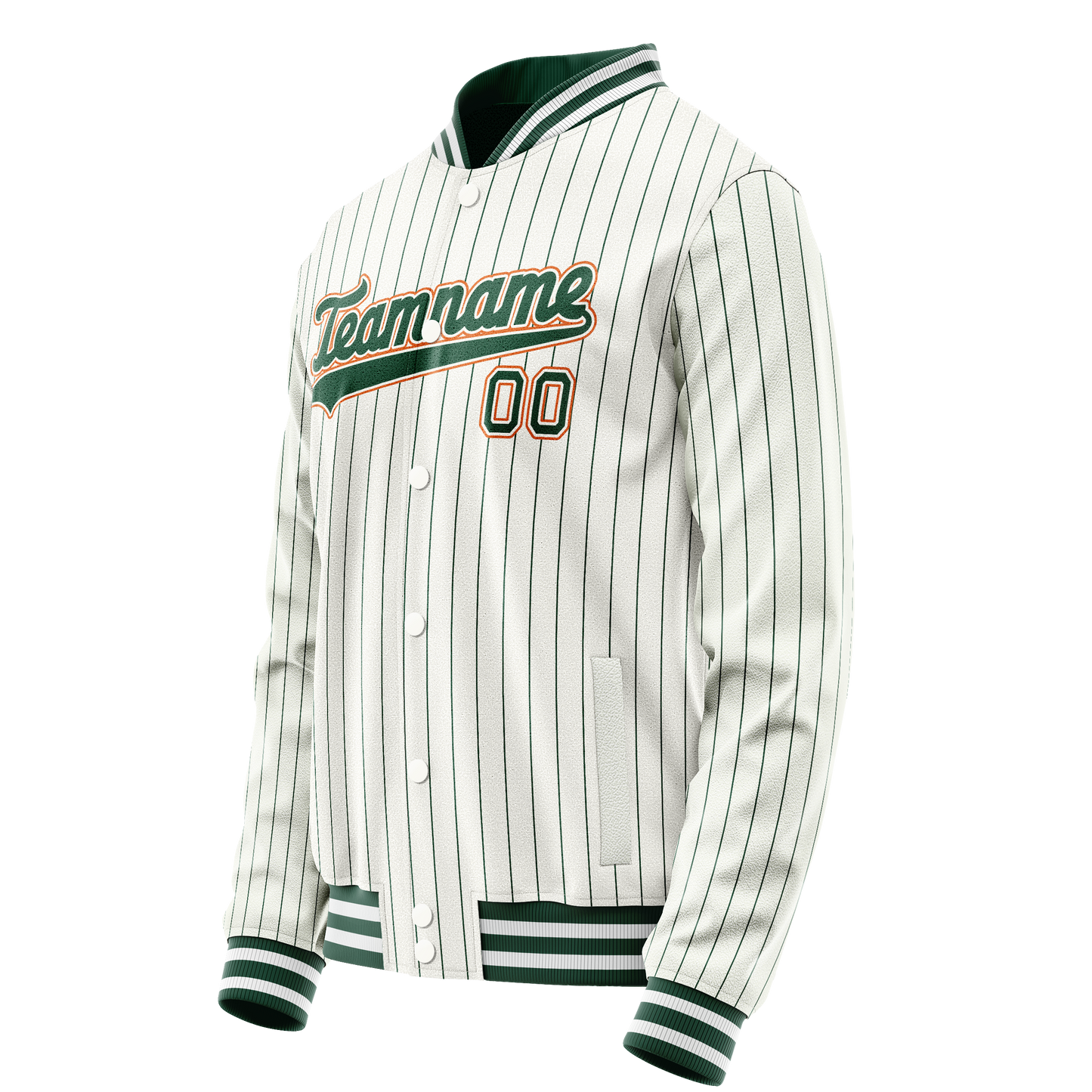 Custom White Orange Kelly Green Pinstripe Varsity Letterman Jacket