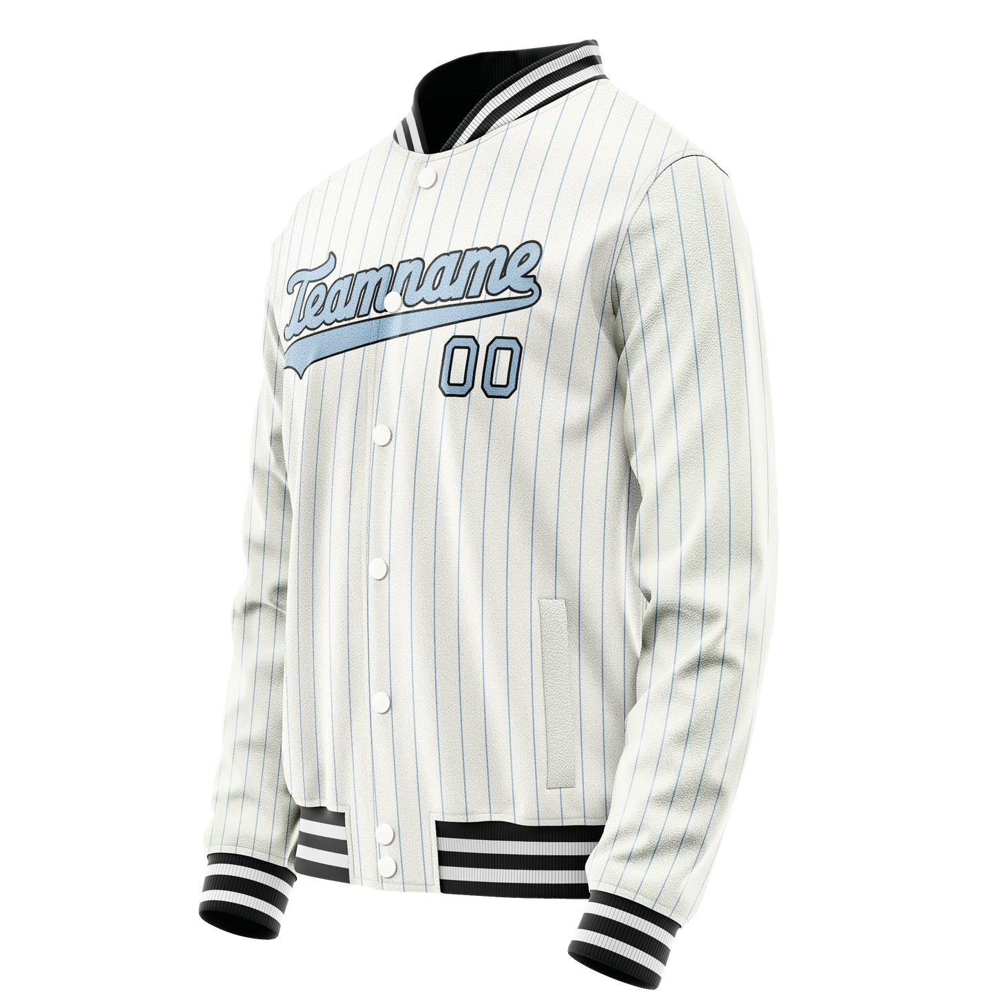 Custom White Light-Blue Light Blue Pinstripe Varsity Letterman Jacket
