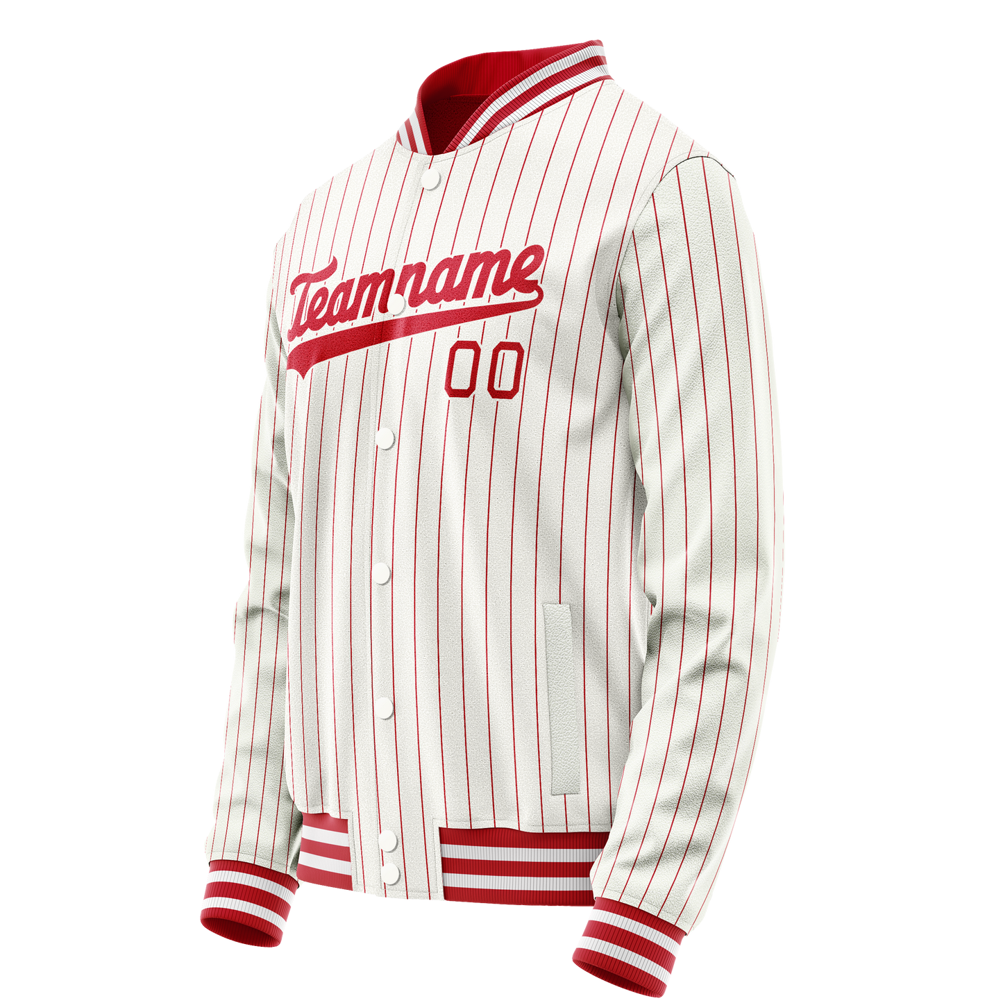 Custom White Red Red Pinstripe Varsity Letterman Jacket