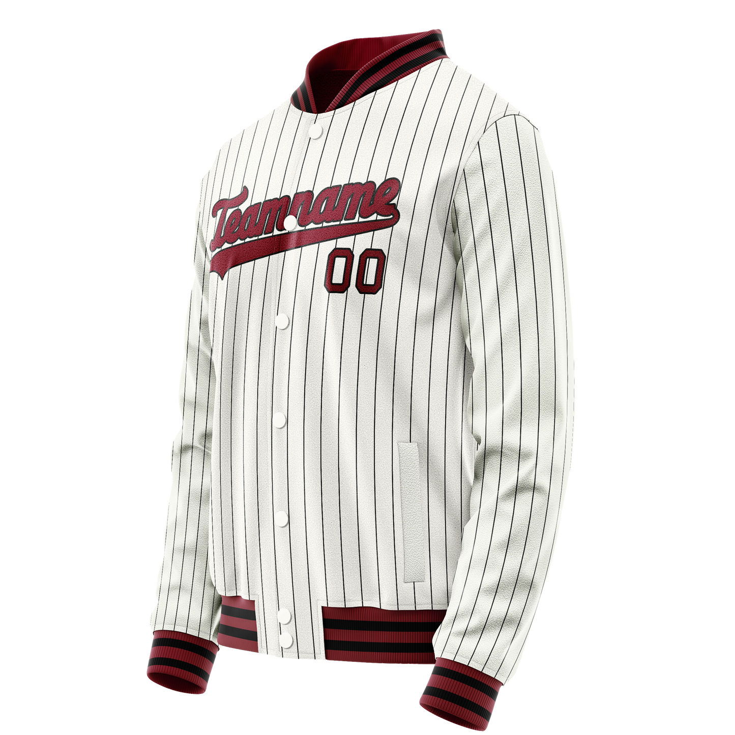 Custom White Red Black Pinstripe Varsity Letterman Jacket