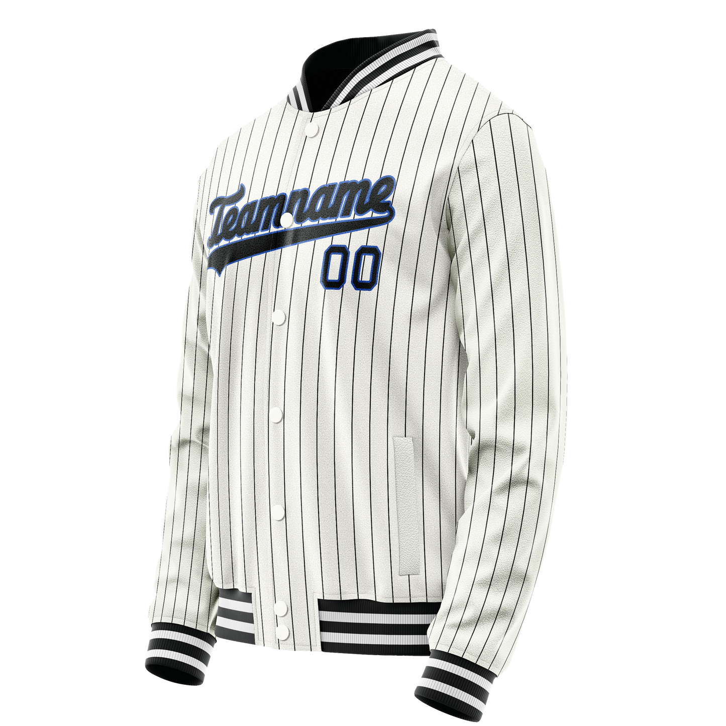 Custom White Navy Navy Pinstripe Varsity Letterman Jacket