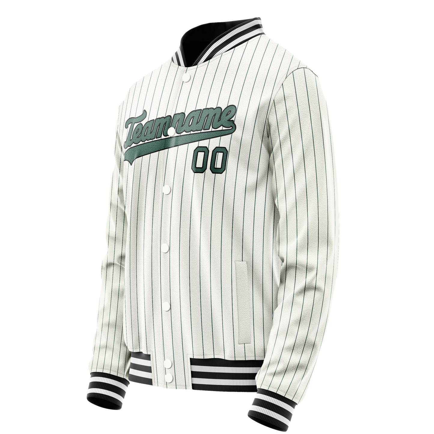 Custom White Teal Teal Pinstripe Varsity Letterman Jacket