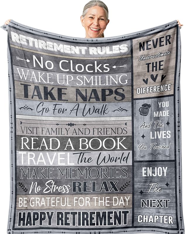 Blanket for Retirement Gifts, “Retirement Rules: Happy Retirement”, From Family Friends, Birthday Christmas Holiday, Inspirational Theme