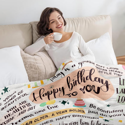 Blanket for Daughter Gifts, “Happy birthday to you”, From Mom Dad, Birthday Christmas Graduation Holiday, Inspirational Motivational