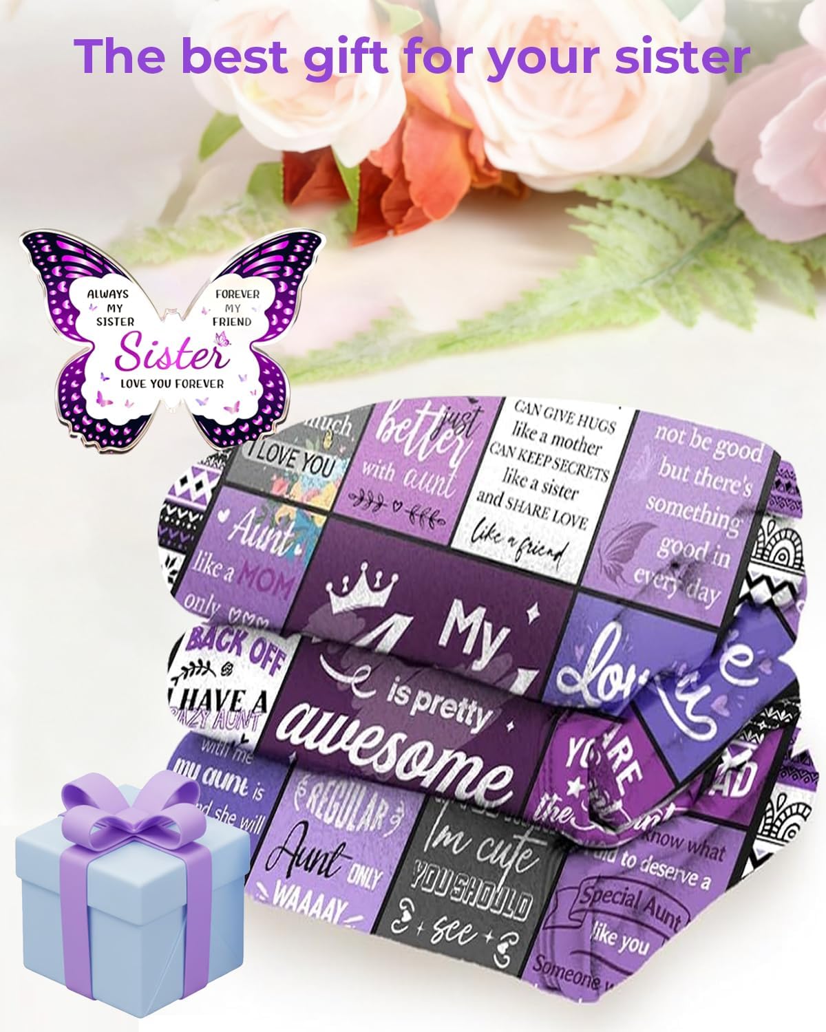 Blanket for Sister Gifts, “My Sister is Pretty Awesome”, From Sister or Family, Birthday Christmas Graduation Holiday, Inspirational