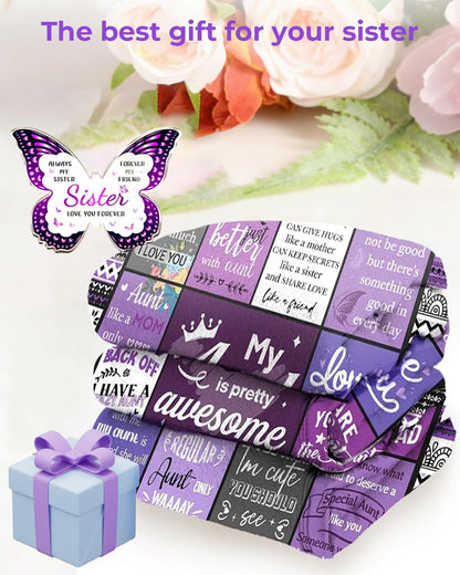 Blanket for Sister Gifts, “My Sister is Pretty Awesome”, From Sister or Family, Birthday Christmas Graduation Holiday, Inspirational