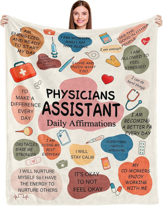 Gifts for Physician Assistant Blanket, “Daily Affirmations”, From Coworkers or Friends, Birthday, Christmas, Graduation, Motivational