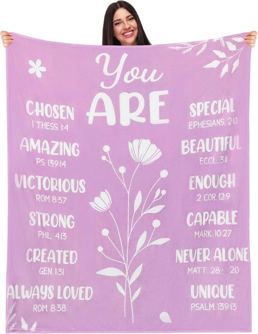 Blanket for Daughter Gifts, “You Are Chosen Amazing Victorious Strong Created Always Loved”, From Mom Dad, Birthday Christmas Graduation Everyday Encouragement, Inspirational Motivational