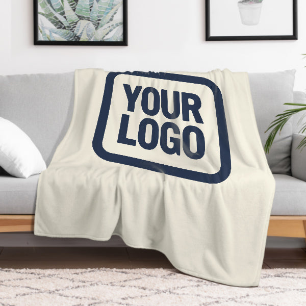 Custom Beige Navy Blue Blanket