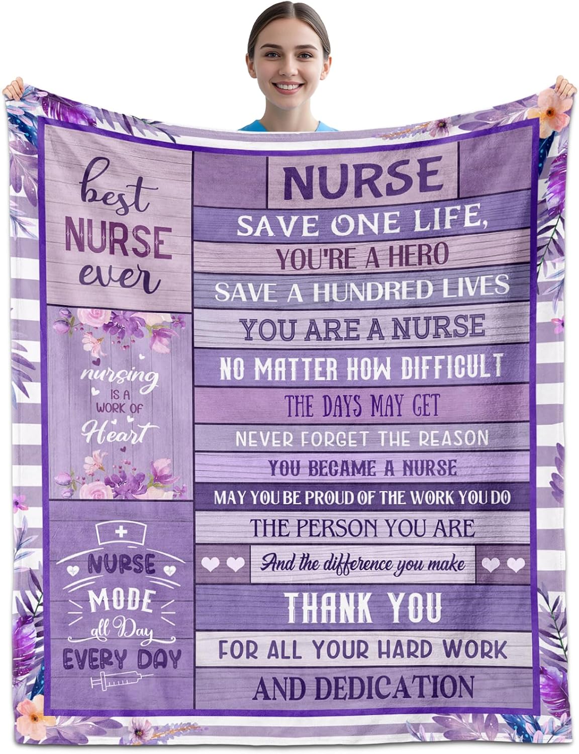 Blanket for Nurse Gifts, “Best Nurse Ever Save One Life You're a Hero”, From Family or Friends, Birthday Christmas Graduation, Inspirational
