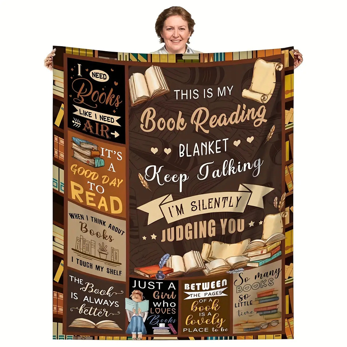 Gifts for Book Lovers Blanket - This is my Book Reading Blanket, Keep Talking I’m Silently Judging You - From Family, Birthday, Christmas, Everyday Encouragement, Inspirational Motivational
