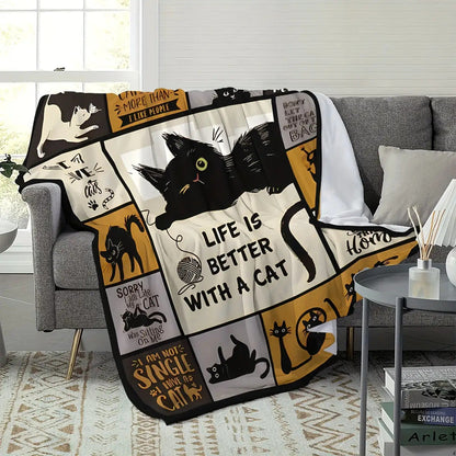 Blanket for Cat Lovers Gifts - Life Is Better With A Cat - From Cat Moms Dads, Birthday Christmas Everyday Encouragement, Inspirational Motivational